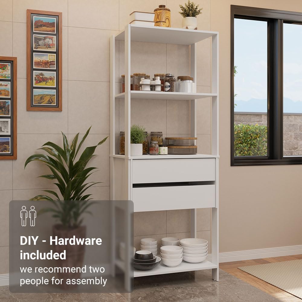 Madesa Kitchen Pantry Storage Rack 27" L with 2 Drawers and Open Shelves Multiuse Cabinet for Kitchen Organization - White