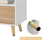 JAXPETY End Tables Set of 2, Night Stand with Drawer and Open Storage Shelf, Bedside Tables with Solid Wood Legs, Side Table, for Bedroom/Living Room(2-Packs,White)