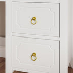 MaverickFurni White Desk with Hutch, 47" White and Gold Desk with 4 Drawers, Modern Girl Desk for Bedroom, Golden Handles
