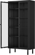 INTERGREAT Glass Display Cabinet, Metal Curio Cabinet with Tempered Glass Doors & Adjustable Shelves, Metal Storage Cabinets for Living Room, School, Plant, Black, Assembly Required