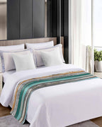 Teal Orange Grey Bed Runners for Queen Size Beds, Decorative Bed Throws for Foot of Beds, Luxury Bedding Protector Slipcover Farmhouse Vintage Wooden Bedrunners & Scarves for Bedroom Hotel, 94"x20"