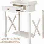 karlott 28" Nightstand with Charging Station, Solid Wood Night Stand with Pre-Assembled Drawer, Painted Bedside Table with Storage Shelf, Farmhouse End Side Table for Bedroom, Living Room, White