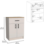 Pantry Organizer Cabinet, 33" H with Drawer, Shelves & Doors, Ivory/Natural Oak, Kitchen Storage Solution