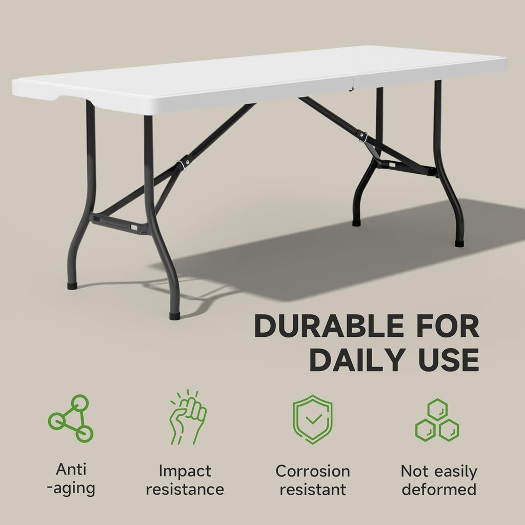 Folding Table 6 Foot with Black Table Cloth- Durable 330LBS Capacity, Sturdy & Foldable Design with Safety Lock-Portable Tables Folding for Camping, Party, Indoor & Outdoor Use10 Pack