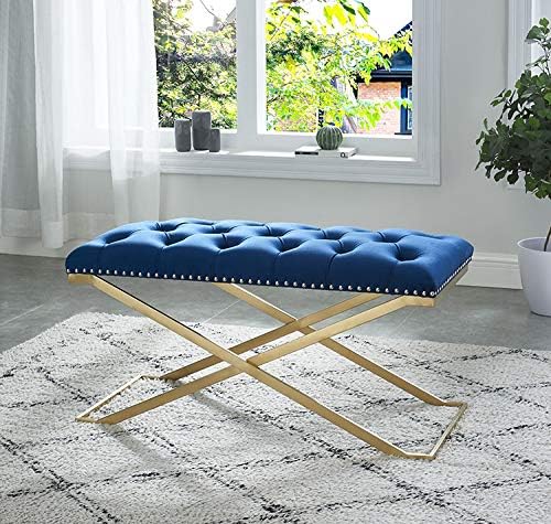 Imperial Tufted Double Bench with Silver X Base (Navy Blue)