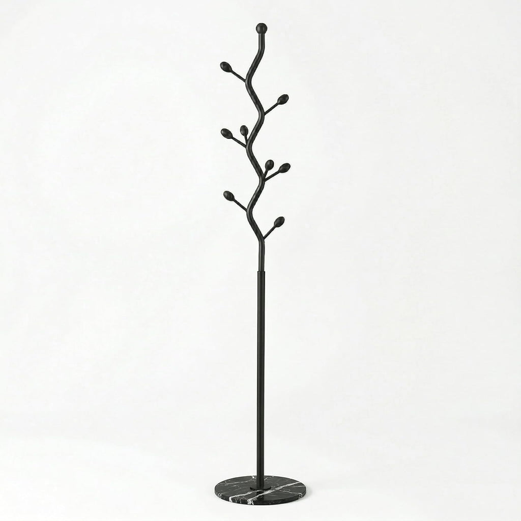 Freestanding Tree Branch Coat Rack with Marble Base, Gold Decorative Standing Coat Rack with 8 Hooks, Sturdy Heavy Duty Metal Coat Hanger Stand for Entryway Bedroom Living Room (All Black)