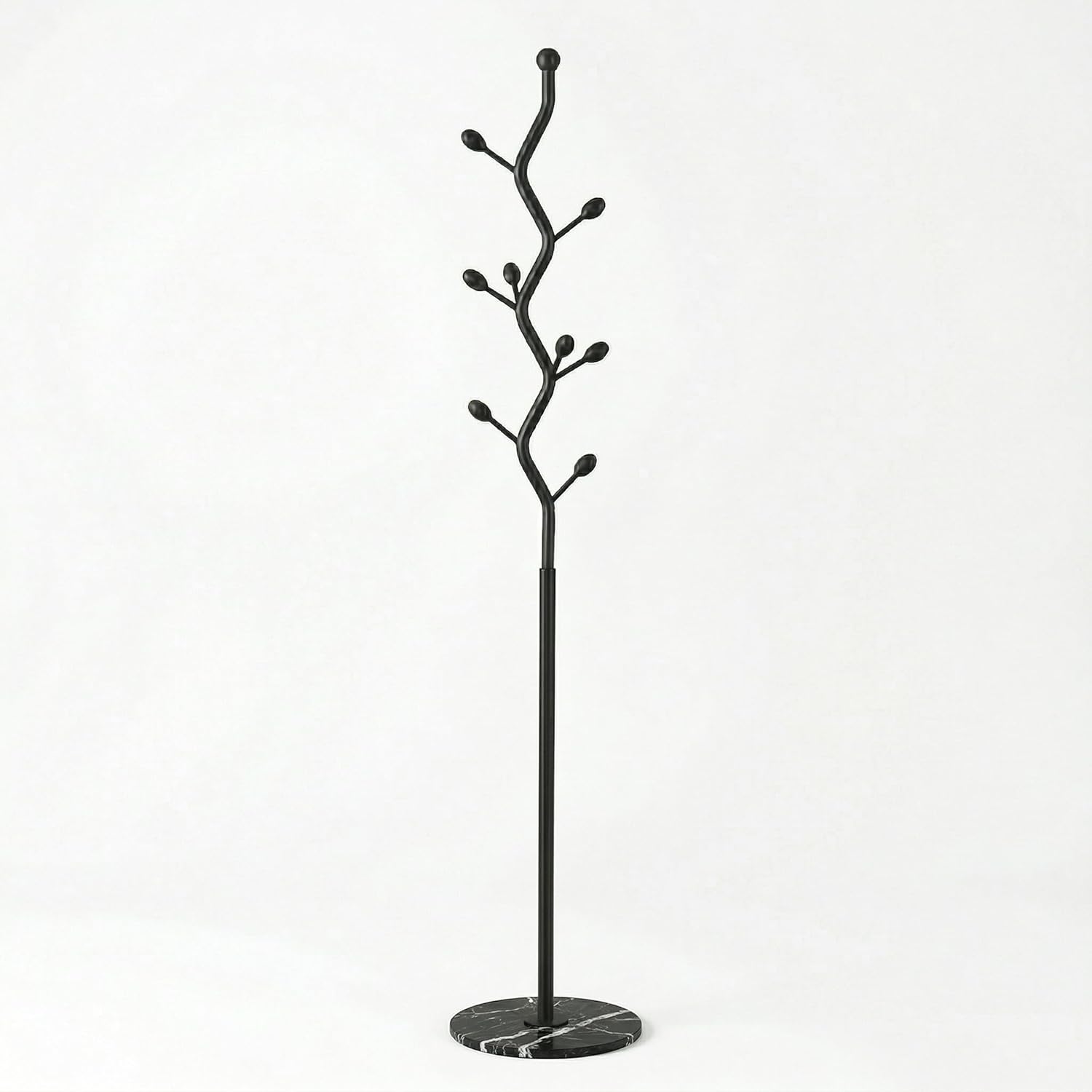 Freestanding Tree Branch Coat Rack with Marble Base, Gold Decorative Standing Coat Rack with 8 Hooks, Sturdy Heavy Duty Metal Coat Hanger Stand for Entryway Bedroom Living Room (All Black)