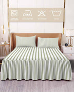 Ruffle Skirt Bedspread for King Size Bed Farmhouse Sage Green Stripe 3 Piece Bedding Cover with Pillow Sham,18In Drop Bedskirt Coverlet for Bedroom Dorm Modern Vertical Line