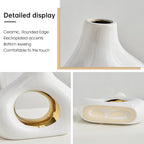 Modern Ceramic Donut Vase: Set of 2 -Minimalist Nordic White and Gold Hollow Vase Home Decor for Kitchen Dining Table Centerpieces Living Room Bederoom Entryway Wedding