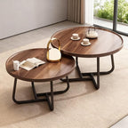 Round Nesting Coffee Table Set of 2, 28" Round Walnut with Fluted,Mid Century Modern,Center for Living Room Bedroom Office Balcony Yard