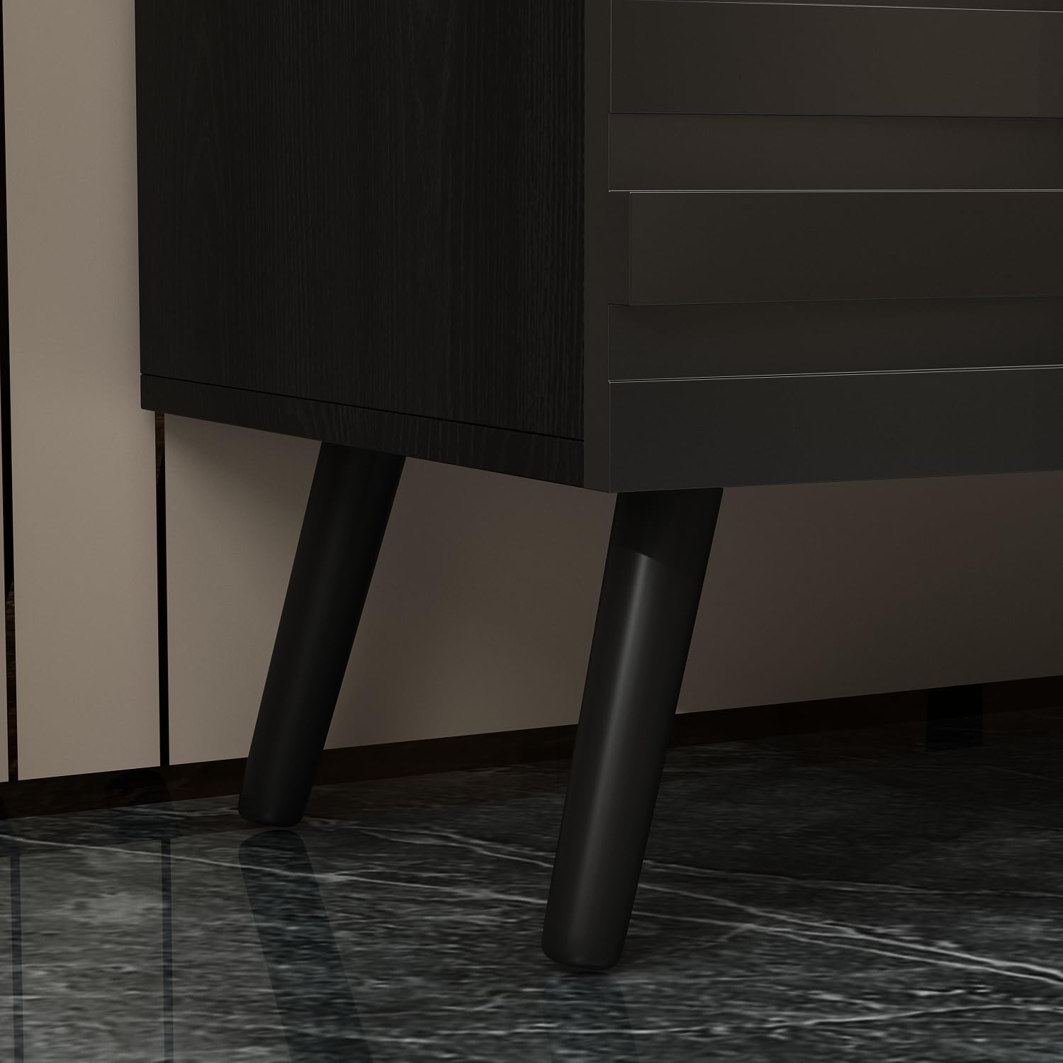 AIEGLE 47.2“W Buffet Cabinet Sideboard with 2 Adjustable Shelves, Modern Credenza Cupboard with 3 Stylish Doors, Wood Storage Cabinet, Black