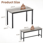 Dining Table Set for 4, Kitchen Table with 2 Benchs, Modern Functional 3-Piece Dining Room Table for Apartment Breakfast Nook and Samll Space, Grey