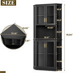Loomie 71'' Corner Wine Bar Cabinet with LED Lights,5-Tier Tall Home Liquor Coffee Bar Cabinet W with Tempered Glass Door & Glasses Rack, Alcohol Cabinet Storage Hutch for Kitchen,Living Room (Black)