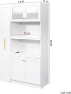 Ball & Cast 71″Tall Freestanding Kitchen Pantry Cabinet with 2 Pull-Out Shelves,Versatile Farmhouse Pantry Storage Cabinet w/Pull-Out Storage Shelf and 4 Doors,for Kitchen and Dining Room,White