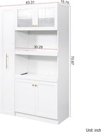 Farmhouse Kitchen Pantry Cabinet with 4 Doors, Multi-Functional Pull-Out Multi-Tier Storage Shelves, Pantry Organizer and Storage for Kitchen, Dining Room, Cupboard (White)