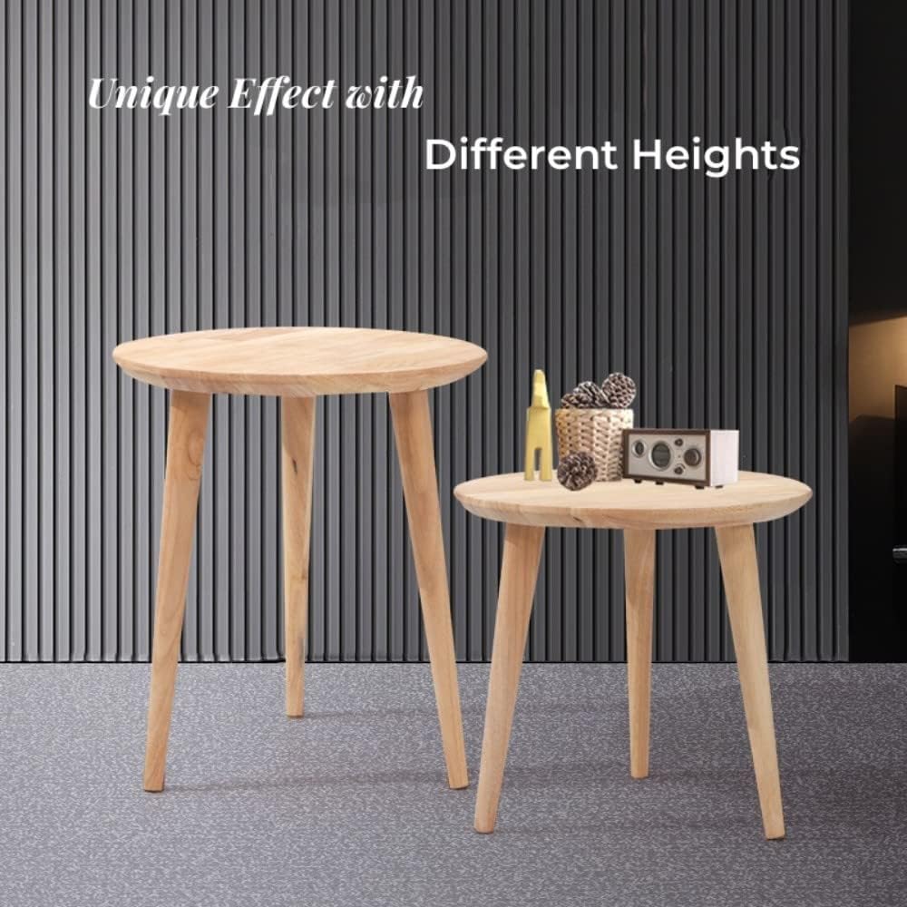 WoodShine Side Table Small Round Solid Wood Sofa End Tables Accent Nesting Coffee Table Natural(H:14.37inch)