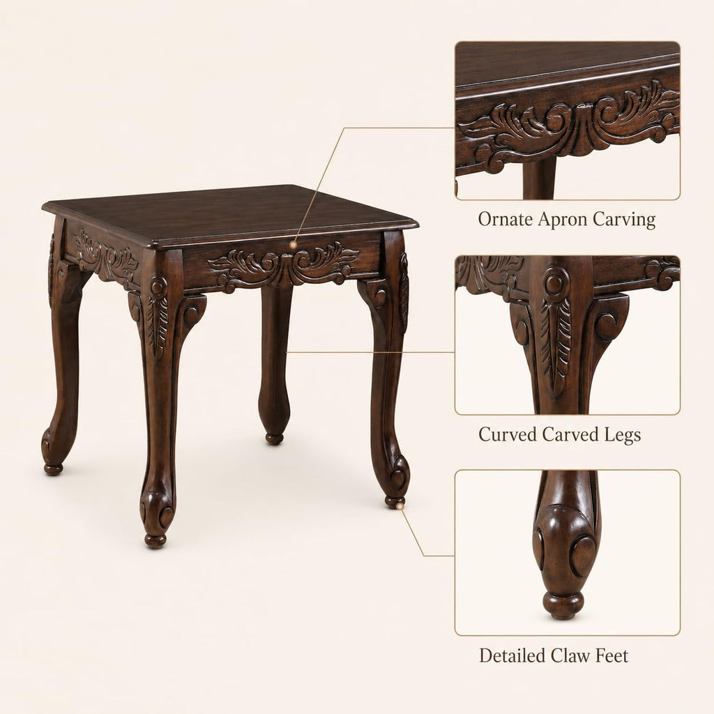Traditional Dark Cherry Wood End Table with Claw Feet Ornate Vintage Side Table for Living Room Bedroom Sofa Side Accent Table Classic Furniture