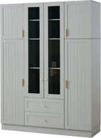 Modern Large Kitchen Pantry with 6 Doors,Storage Cupboard with Drawers, Adjustable Shelves,Pull-Out Trays and Wine Rack for Dining Room (Gray/KP)