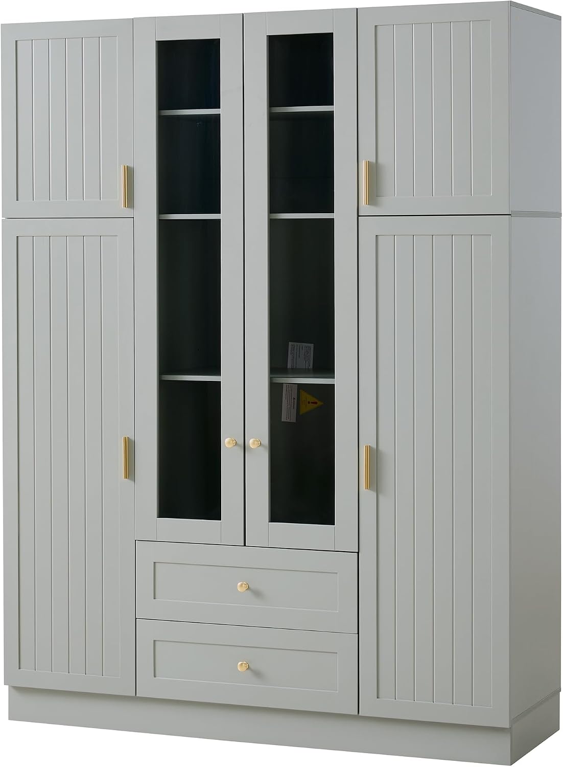 Modern Large Kitchen Pantry with 6 Doors,Storage Cupboard with Drawers, Adjustable Shelves,Pull-Out Trays and Wine Rack for Dining Room (Gray/KP)