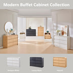 Aitjunz Modern Sideboard Buffet Cabinet with 6 Storage Drawers, 47" Wide Large Kitchen Buffet Cabinet w/Curved Profile Design, 33.8'' Tall Wood Coffee Bar Table for Dining Room, Antique White