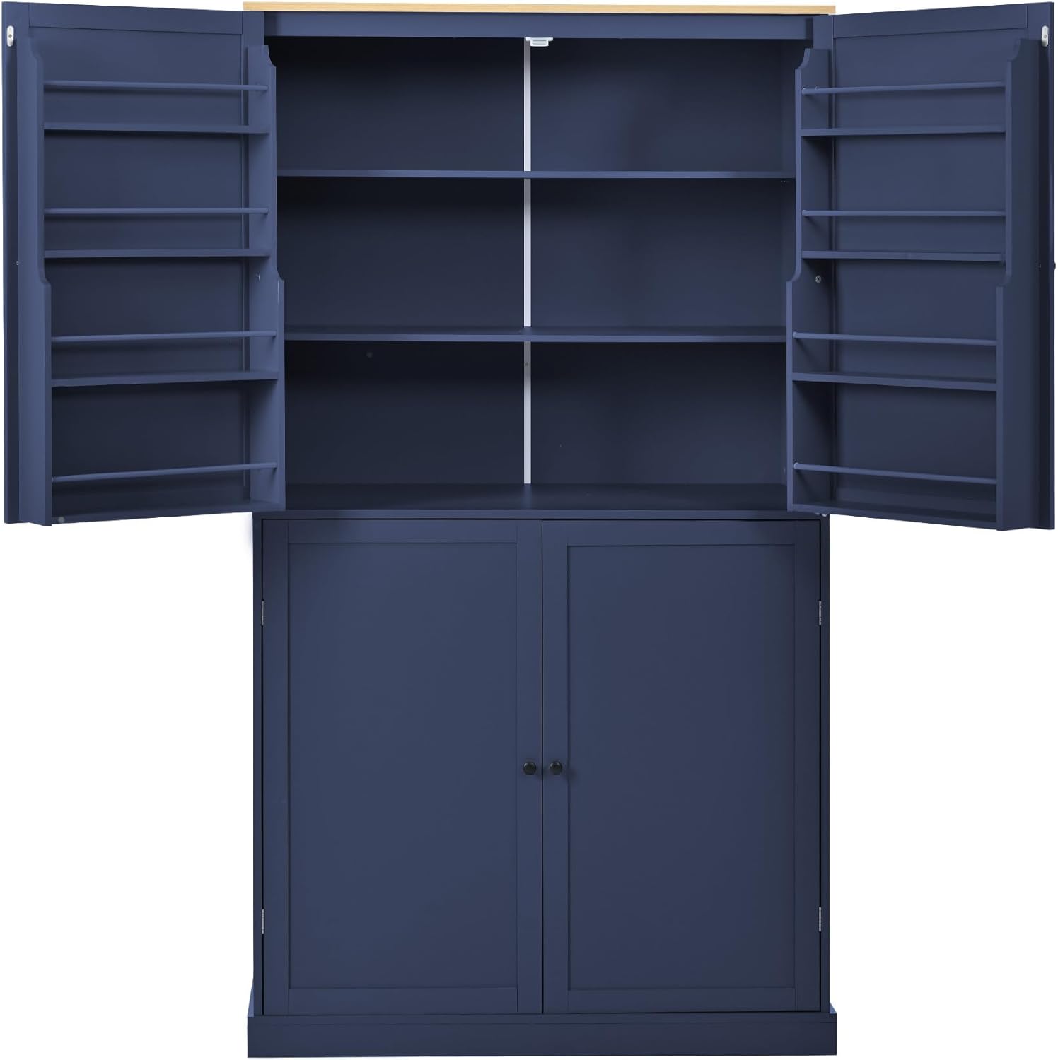 Tall Kitchen Pantry with 2 Drawers, 2 Adjustable Shelves and 8 Door Shelves, Freestanding Large Cupboard Storage Cabinet for Dining Room (Blue)