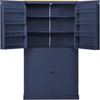 Merax 4 Doors Kitchen Pantry Storage Cabinet with 2 Drawers, 71.3" H Tall Pantry Blue Cupboard Kitchen Hutch with 2 Adjustable Shelves, Floor Spice Cabinet with 8 Door Shelves for Dining Room, Blue