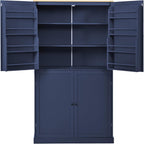 High Freestanding Kitchen Pantry Large Cupboard Storage Cabinet with 2 Drawers, 2 Adjustable Shelves, 8 Door Shelves for Kitchen, Dining Room (Blue/Large)