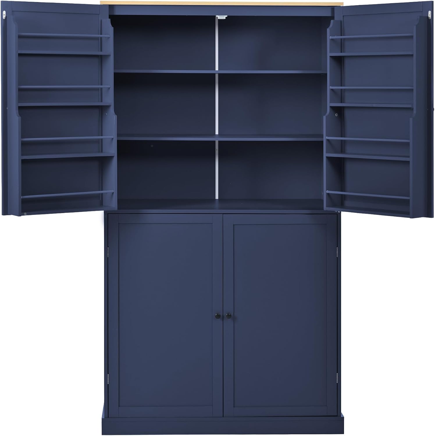 High Freestanding Kitchen Pantry Large Cupboard Storage Cabinet with 2 Drawers, 2 Adjustable Shelves, 8 Door Shelves for Kitchen, Dining Room (Blue/Large)