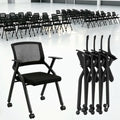 8 Pack Folding Office Chair with Wheels, Heavy Duty Mesh Back Nesting Conference Meeting Chair with Arms, Rolling Space-Saving Seating for Training Room, Home Office, Guest Reception & Waiting Area