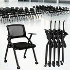 8 Pack Folding Office Chair with Wheels, Heavy Duty Mesh Back Nesting Conference Meeting Chair with Arms, Rolling Space-Saving Seating for Training Room, Home Office, Guest Reception & Waiting Area