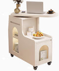 Space-Saving Swivel Trays Timber End Side Table with Storage Cabinet for Living Room and Bedroom