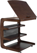 Wooden C-Shaped End Table with 2 Lockable Wheels 4-Tier Small Side Table with Storage Bag Adjustable Desktop 360 Degree Swivel TV Tray for Living Room Bedroom Use