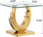 Modern Glass End Table, 22.8" Sofa Side Table with Gold Stainless Steel Frame and Clear Glass Top, Cocktail Tea Table, Square End Table Bedside Table Nightstand for Home Office
