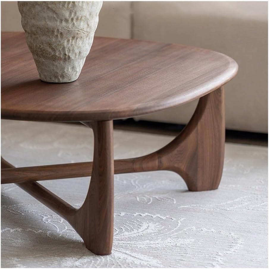 Wood Coffee Table Mid-Century Organic Curve Design Living Room Center Small Side Table(Large)