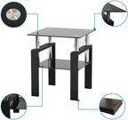 3 Piece Living Room Table Set, Glass Coffee Table and End Table Set of 3, Coffee Table Set with Tempered Glass & Metal Legs for Livingroom Table, Bedroom Nightstand. (Style 1, Black Glass+Black Leg)