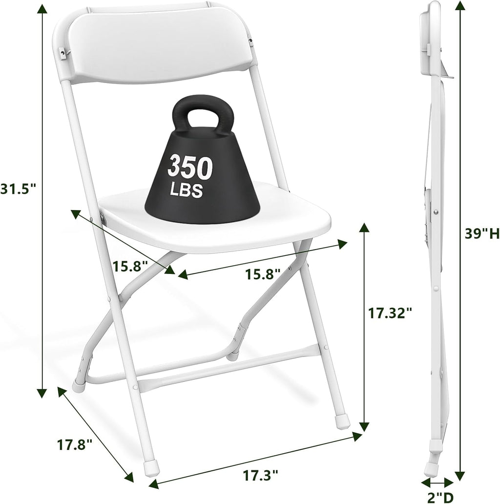 Folding Chair,Plastic Folding Chairs for Outside,Heavy Duty Foldable Chair,Sturdy Metal Indoor Outdoor Folding Chairs,350 lbs Capacity,for Home,Office,Patio,Comfy (White, 6Pack)