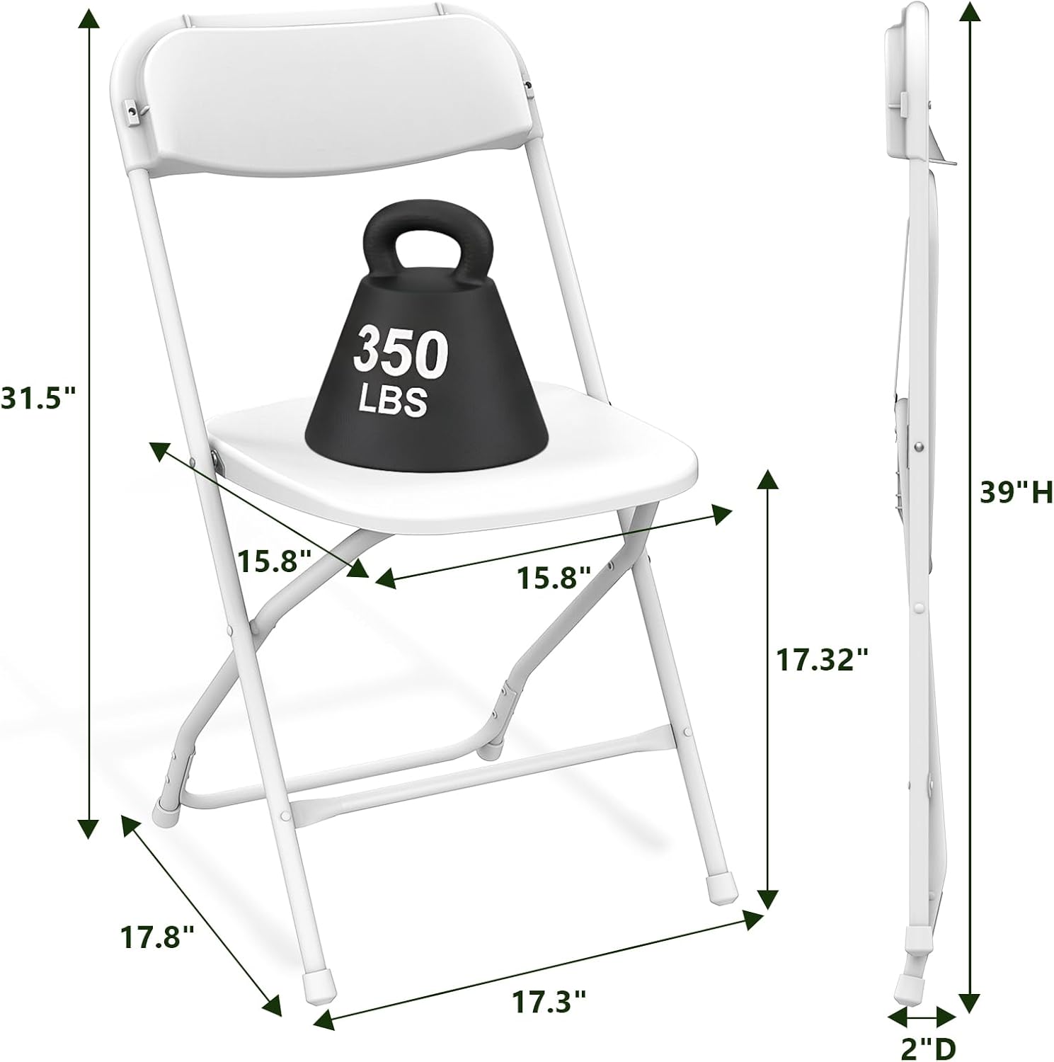Folding Chair,Plastic Folding Chairs for Outside,Heavy Duty Foldable Chair,Sturdy Metal Indoor Outdoor Folding Chairs,350 lbs Capacity,for Home,Office,Patio,Comfy (White, 6Pack)