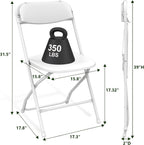 Folding Chairs 2 Pack, Outdoor Plastic Sturdy Metal Folding Chairs for Outside Indoor, Portable 350 lbs Capacity Heavy Duty Foldable Commercial Seating for Picnic, Party, Patio, Office, White Color