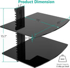 WALI Floating TV Shelf, 2 Tier Glass Projector Shelf for DVD Players, Routers, Game Consoles, Cable Boxes, Living Room Decor, Wall Mount Shelves Hold Up to 17.6lbs (CS202B), 2-Shelf, Black