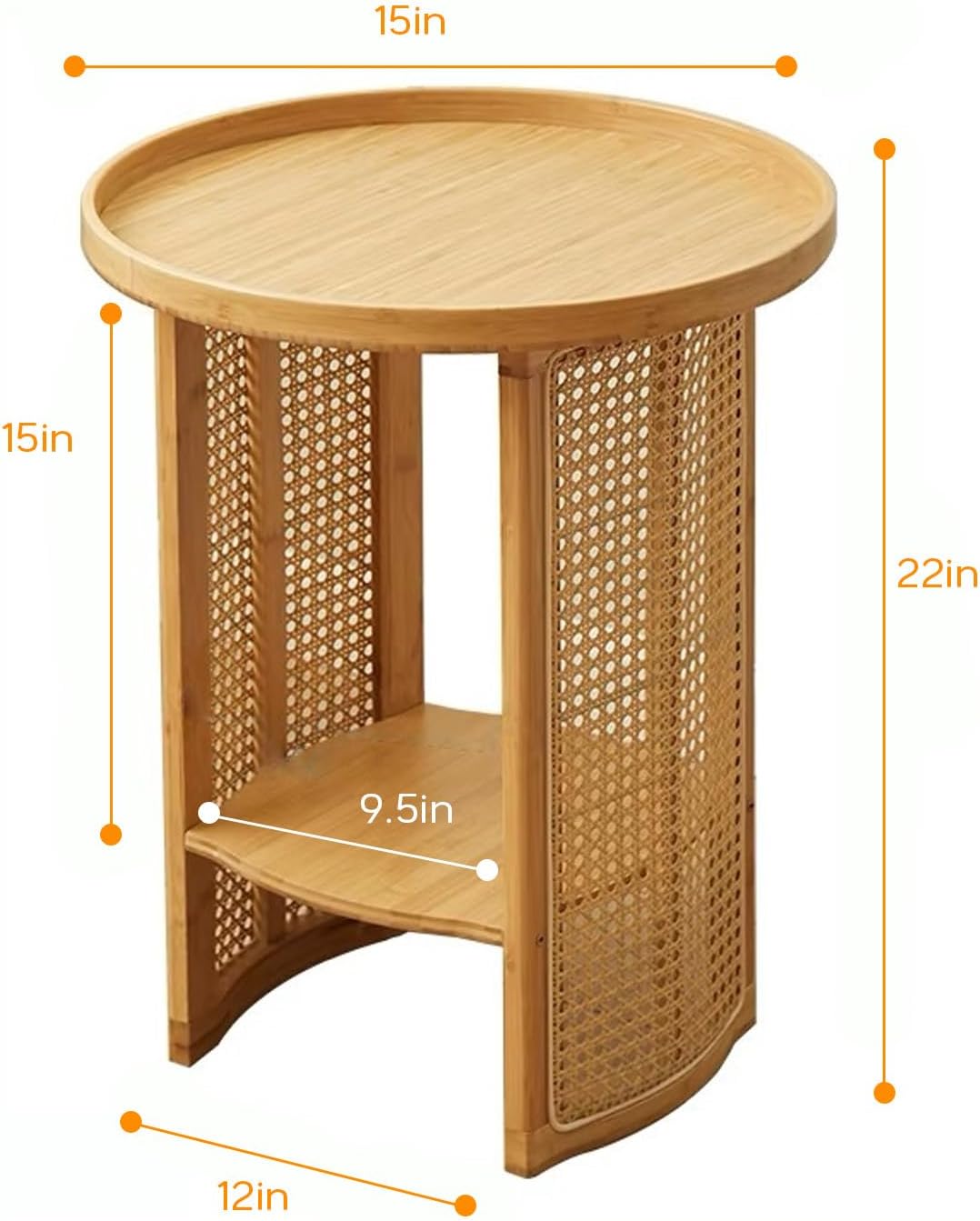 Rattan Coffee Table Round End Table with 2 Layer Storage Bamboo Living Room Side Table for Sofa Bedroom Balcony Small Space