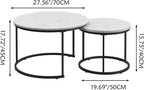 Nesting Coffee Table Set of 2, 27.6 inch Round Side Tables Coffee Table with Wood Marble Pattern Top Sturdy Metal Frame, End Table for Living Room Bedroom Balcony Yard (White B)