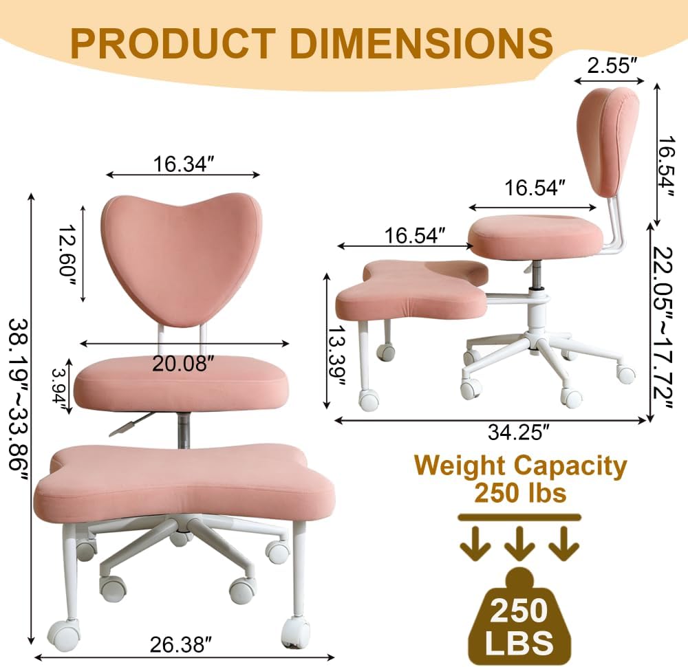 Meditation Chair, an Ergonomic Cross-Legged Seating Chair with Lumbar Support and a Height-Adjustable seat Cushion, Ideal for People Engaged in high-Intensity Office Work. Pink