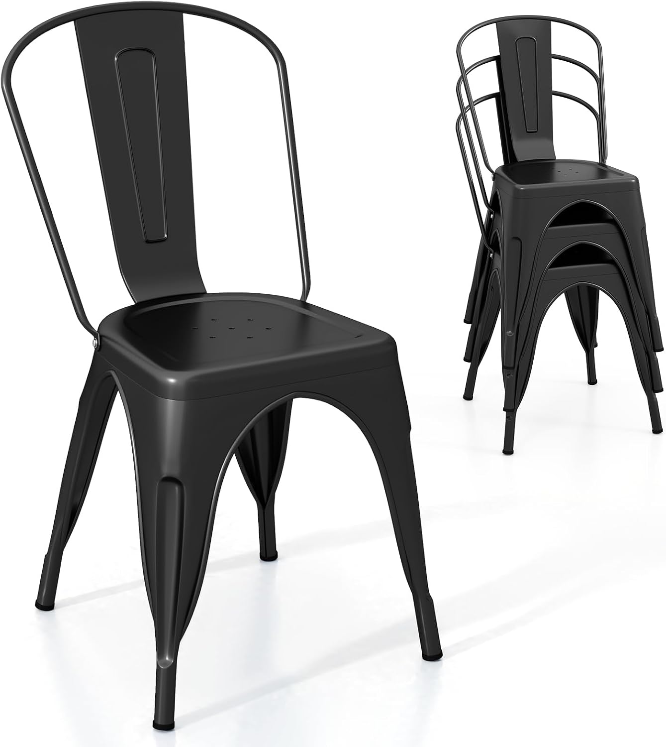 Giantex Metal Dining Chairs Set of 4, Farmhouse Kitchen Chairs with Removable Backrest, Space-Saving Stackable Bistro Cafe Side Chairs for Dining Room, Living Room, Restaurant (Black)