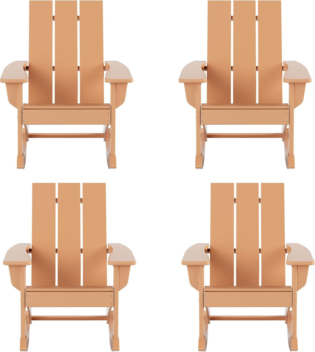 HDPE Shoreside Modern Rocking Poly Adirondack Chair (Set of 4),Teak