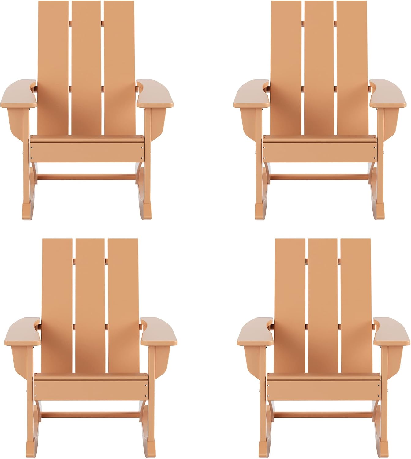 HDPE Shoreside Modern Rocking Poly Adirondack Chair (Set of 4),Teak
