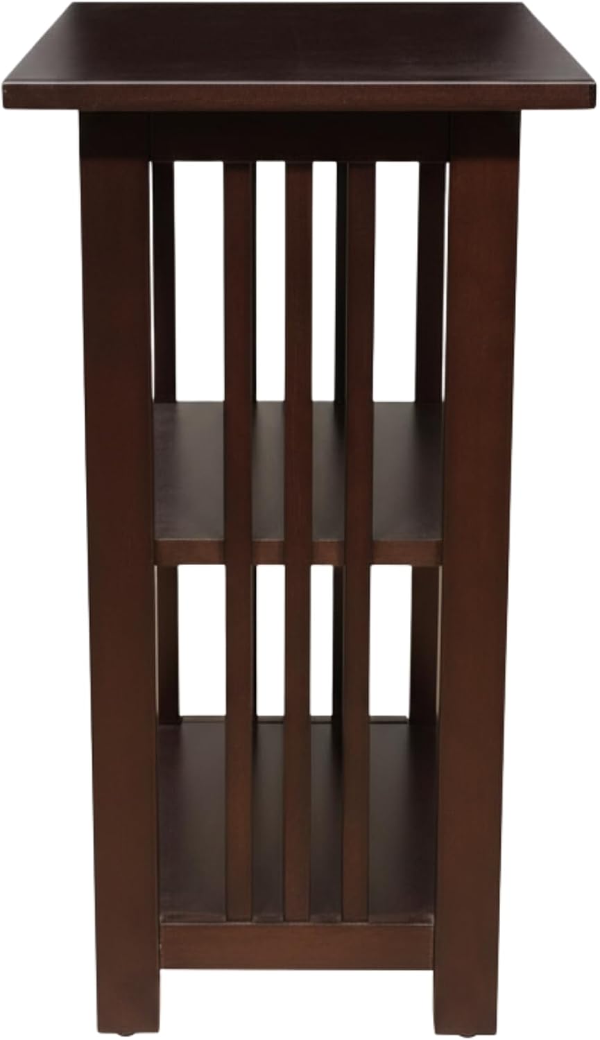 Alaterre Furniture Mission 3-Tier End Table with Vertical Slat Side Panels – Set of 2 Craftsman Style Wood Side Table with Open Storage for Living Room, Bedroom, or Cozy Reading Nook (Espresso)