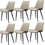 Dining Chairs Set of 6, Leather Modern Kitchen & Dining Room Chairs, Comfortable Upholstered Kitchen Chairs with Metal Legs Armless Side Chairs for Bedroom Restaurant Cafe, Khaki & Dark Grey