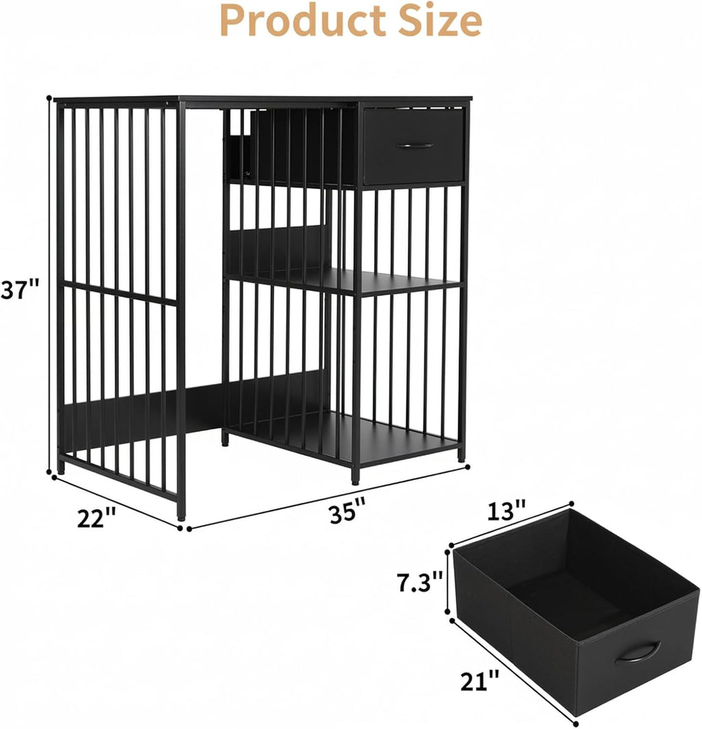 VOWNER Mini Fridge Cabinet with Power Outlet, 3-Tier Industrial Style Kitchen Microwave Stand Baker Rack with Drawer, Utility Storage Shelf for Home Kitchen Dorm Office, Black, 35" Lx22 Wx37 H