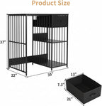 VOWNER Mini Fridge Cabinet with Power Outlet, 3-Tier Industrial Style Kitchen Microwave Stand Baker Rack with Drawer, Utility Storage Shelf for Home Kitchen Dorm Office, Black, 35" Lx22 Wx37 H