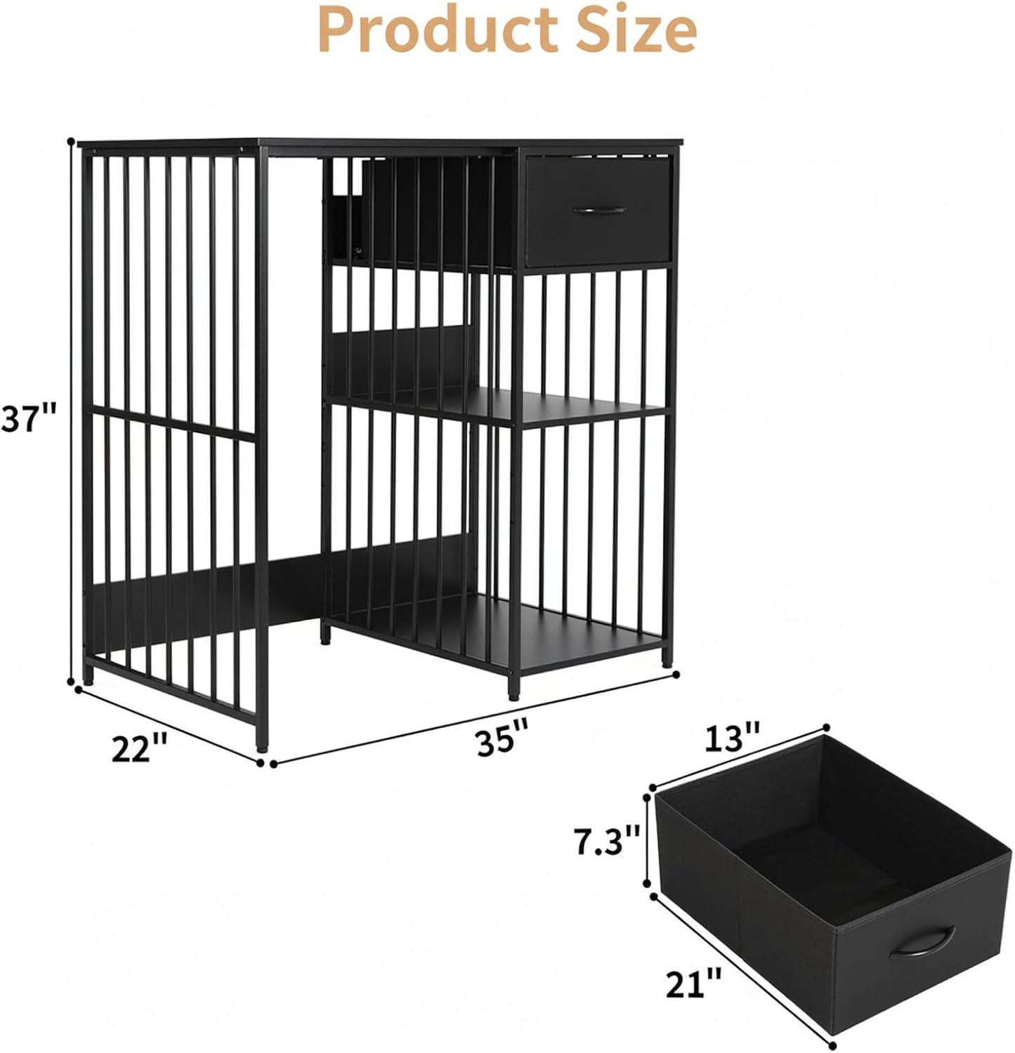 VOWNER Mini Fridge Cabinet with Power Outlet, 3-Tier Industrial Style Kitchen Microwave Stand Baker Rack with Drawer, Utility Storage Shelf for Home Kitchen Dorm Office, Black, 35" Lx22 Wx37 H